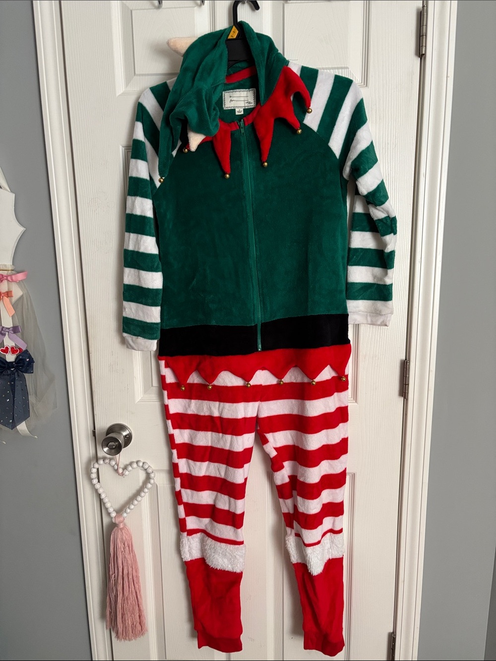 Women’s Holiday Elf Costume Onesie - Green & Red